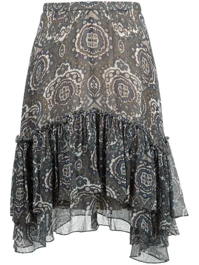 Chloé Tile Print Ruffled Skirt In Brown