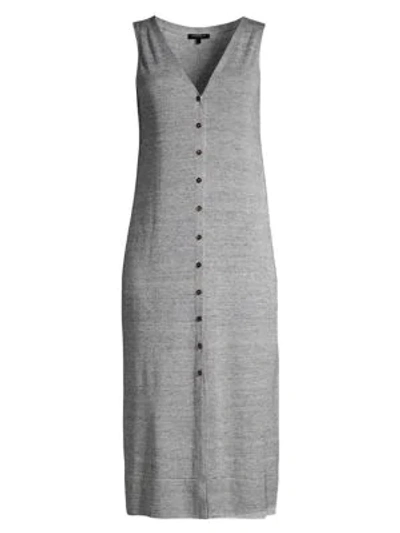 Lafayette 148 Linen/viscose Button-front Knit Dress In Zinc Melange