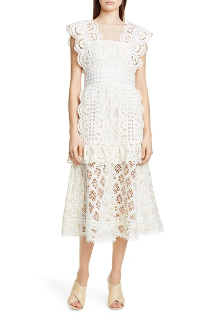 Sea Laurel Lace Sleeveless Midi Dress In White