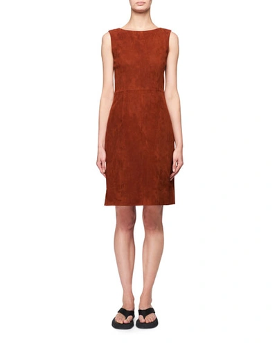 The Row Hara Sleeveless Suede Dress In Dark Red