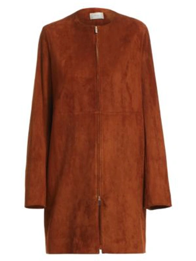 The Row Anka Zip-front Suede Coat In Terracotta