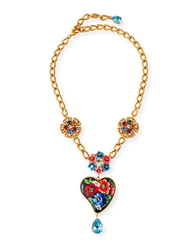 Dolce & Gabbana Flower & Heart-pendant Necklace In Gold