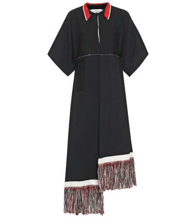 Jw Anderson Fringe-hem Empire Waist Asymmetric Shirtdress In Black