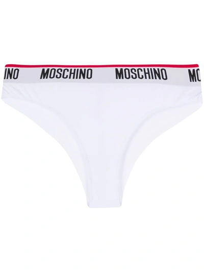 Moschino Microfiber Thong With Logo In White