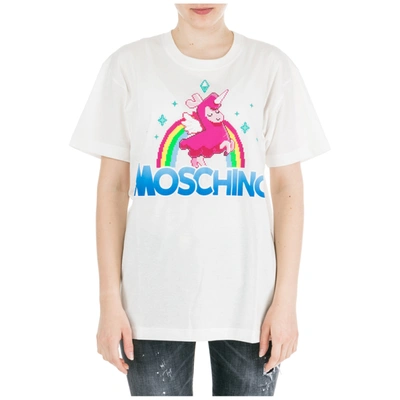 Moschino Women's T-shirt Short Sleeve Crew Neck Round Lamacorn The Sims In White