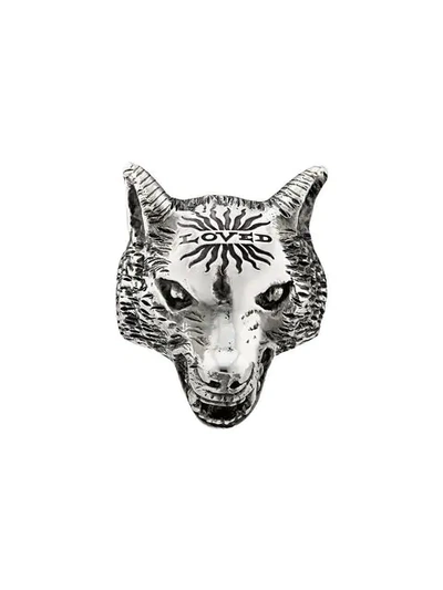 Gucci Anger Forest Wolf Head Ring In Silver In Silber