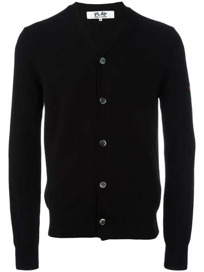 Comme Des Garçons Play Lambswool Cardigan With Small Black Emblem Sleeve In Black