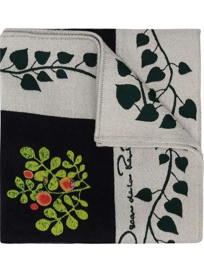 Oscar De La Renta Botanical Branches Embroidery Scarf In Blue