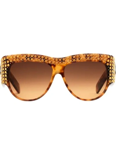 Gucci D-frame Crystal-embellished Acetate Sunglasses In Brown