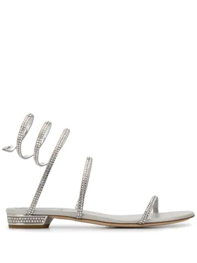 René Caovilla Cleo Crystal-embellished Metallic Leather Sandals In Silver
