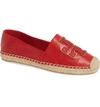 Tory Burch Ines Flat Leather Logo Espadrilles In Brilliant Red/ Brilliant Red