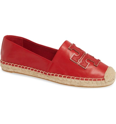 Tory Burch Ines Flat Leather Logo Espadrilles In Brilliant Red/ Brilliant Red