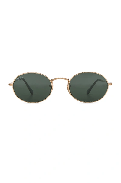Ray Ban Oval Flat Sunglasses In Gold & Green