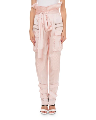 Balmain Silk Knotted Sleeve-effect Cargo Pants In Light Pink