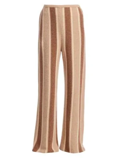 The Row Culotta Woven Cashmere & Silk Pants In Dark Brown Fawn Stripe