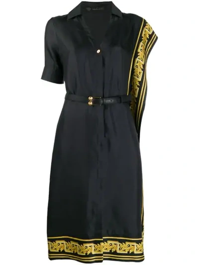 Versace Belted Scroll-trim Silk Twill Shirt Dress In Black