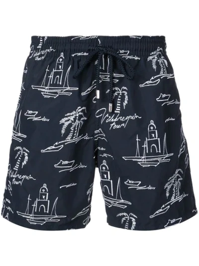 Vilebrequin 22nd July St. Tropez Embroidered Swim Shorts In Black
