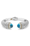 Lagos 18k Gold And Sterling Silver Caviar Color Swiss Blue Topaz Cuff, 14mm In Blue/silver