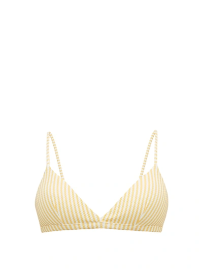 Asceno Striped Triangle Cup Bikini Top In Yellow Dense Line