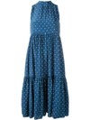 Asceno Polka-dot Tiered Silk-crepe Midi Dress In Oasis Blue Polka