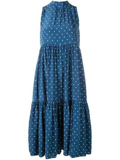 Asceno Polka-dot Tiered Silk-crepe Midi Dress In Oasis Blue Polka