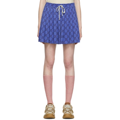 Gucci Gg Pleated Technical-jersey Shorts In Blue