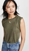 Frame Gathered Slouchy Linen Tank In Military