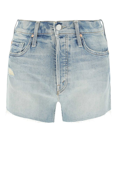 Mother The Tomcat Kick Fray Denim Shorts In Blue
