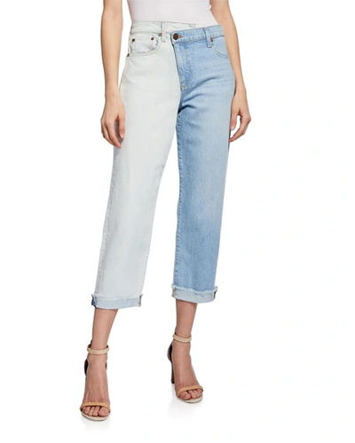 Alice And Olivia Alice + Olivia Amazing Asymmetric Two-tone Slim Straight-leg Jeans In Spring Personality