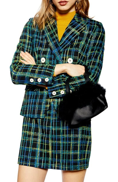 Topshop Boucle Check Jacket In Black Multi