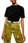 Topshop Twist Front Tee In Black