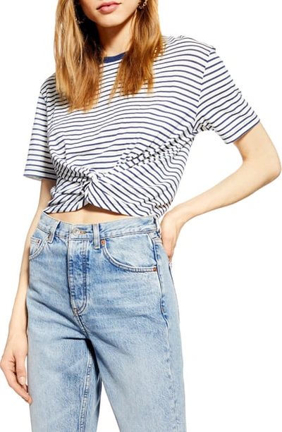 Topshop Twist Front Tee In Blue Multi
