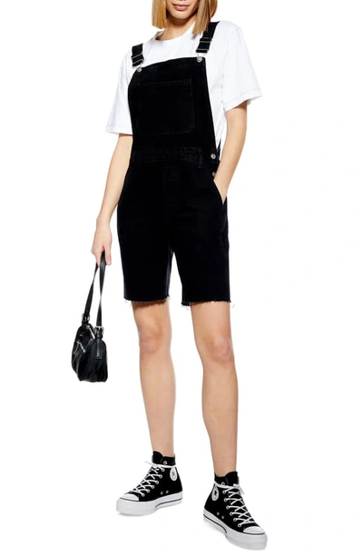 Topshop Cycle Dungaree Overalls In Washed Black