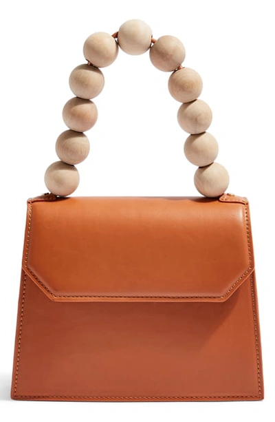 Topshop Miesha Statement Handle Faux Leather Satchel In Tan