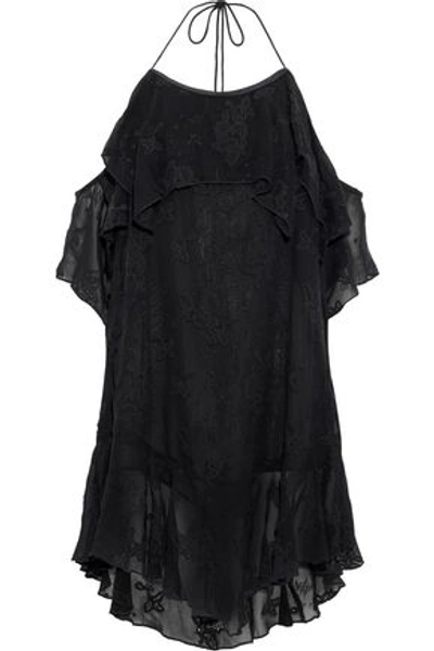 Iro Sabel Cold-shoulder Broderie Anglaise Chiffon Mini Dress In Black