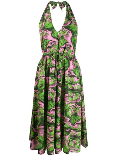 Mcq By Alexander Mcqueen Printed Halterneck Dress In Green