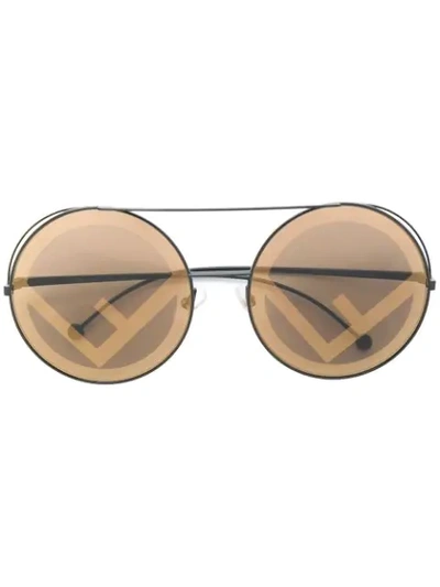 Fendi 53mm Lenticular Round Sunglasses - Black/ Gold In 09qeb Brown