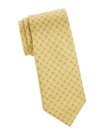 Ferragamo Elephant Silk Tie In Yellow