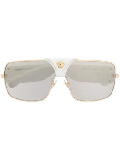 Versace Leather Logo Detail Sunglasses In White