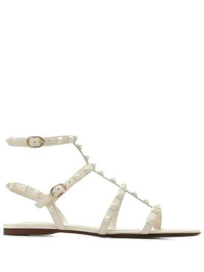 Valentino Garavani Rockstud Caged Flat Sandals In Neutrals