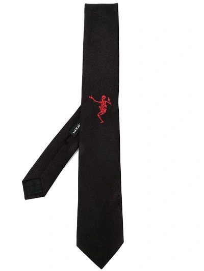 Alexander Mcqueen Embroidered Skeleton Tie - Black