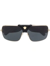 Versace Leather Logo Detail Sunglasses In Black