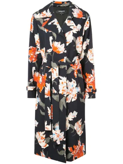 Rochas Floral Print Trenchcoat In Blue