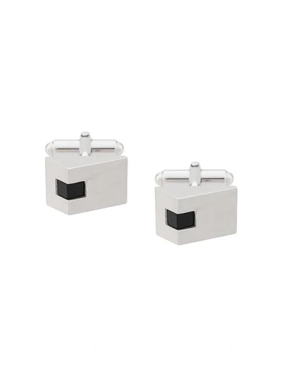 Lanvin Abstract Square Onyx Cufflink In Silver