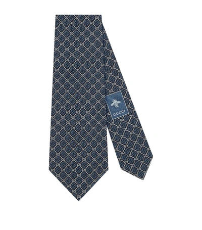 Gucci Gg And Rhombus Motif Silk Tie In Blue