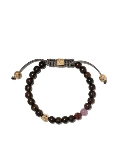 Shamballa Jewels 18kt Yellow Gold, Diamond And Wood Non-braided Beaded Bracelet In Stone Grey