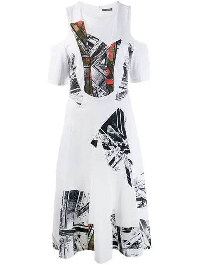 Alexander Mcqueen Cold Shoulder Printed Dress In White