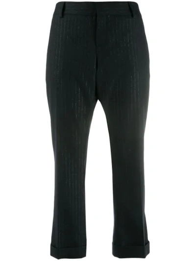Saint Laurent Cropped Pinstripe Trousers In Black