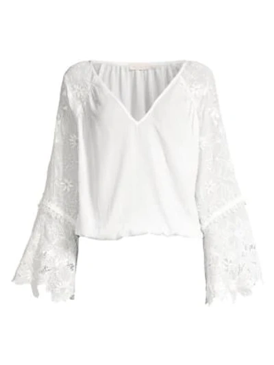 Ramy Brook Crystal Embroidered Bell-sleeve Top In Ivory