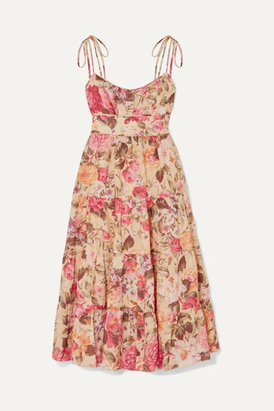 Zimmermann Honour Tiered Floral-print Midi Dress In Multi